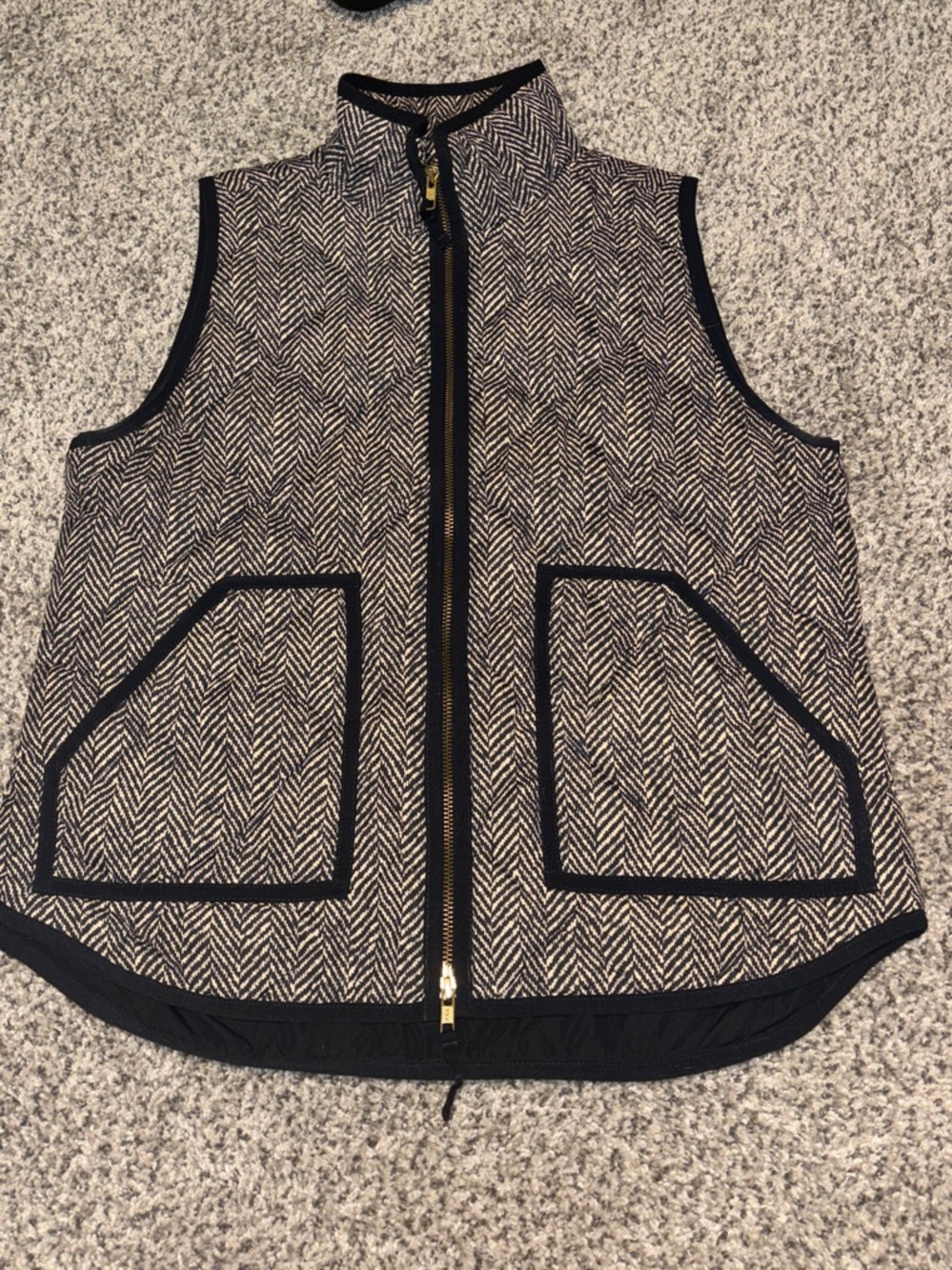 J. Crew Black and Cream Herringbone Zip Vest